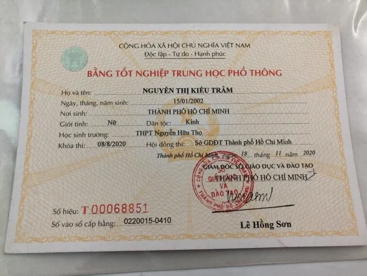 Bằng cấp 3 THPT năm 2020