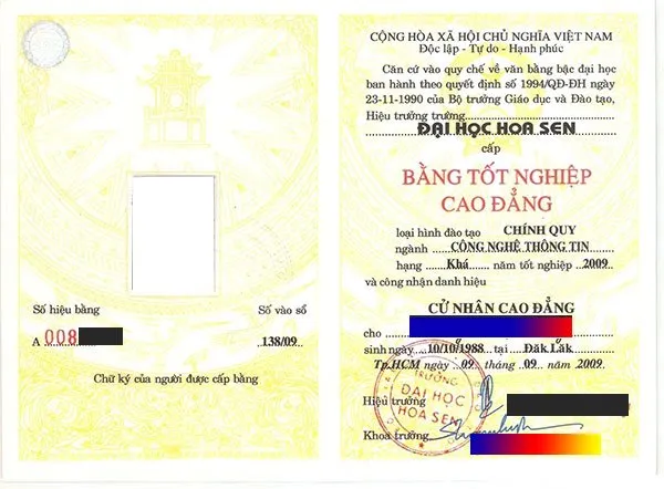 Hình ảnh bằng tốt nghiệp cao đẳng cấp cho học viên